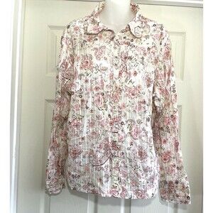 Lee Western Women XL Blouse LS Pink Paisley Floral Ruffle Feminine Cowgirl
